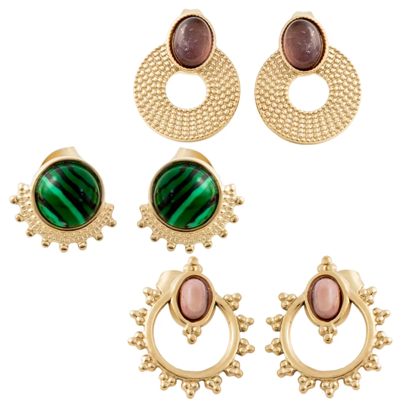 

Stainless Steel Stud Earrings for Women Natural Stone Bohemian Dangle Earrings Luxury Elegant Geometric Jewelry