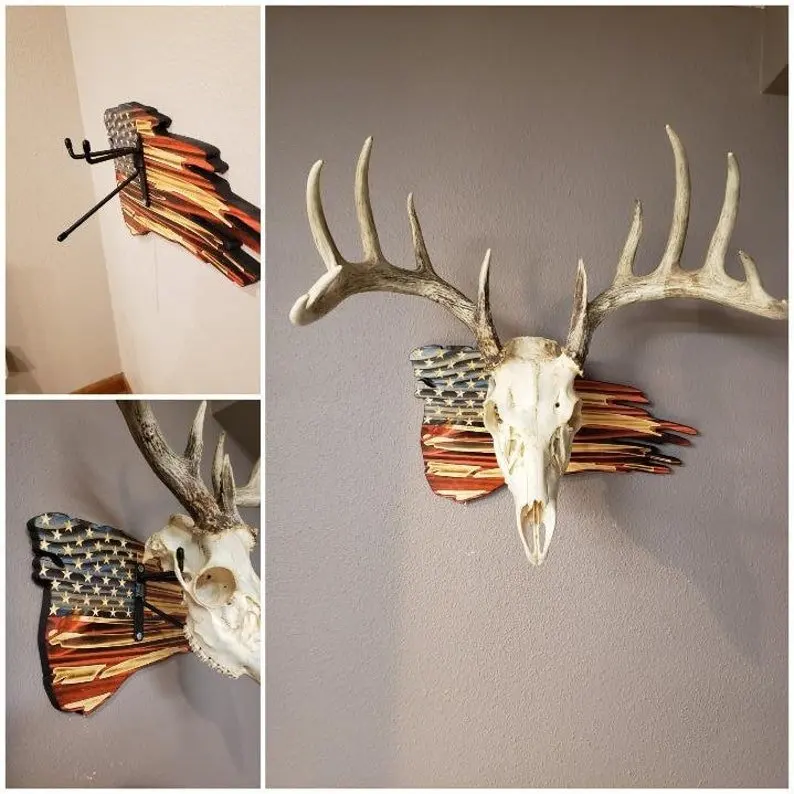 

2022 European Deer Mount Plaque Nordic American flag pendant Creative Wall Hanging Home Living Room Decoration Gift