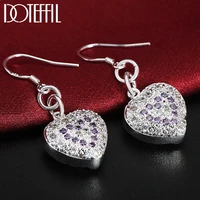 doteffil 925 sterling silver heart purple aaa zircon earring for women wedding engagement party fashion charm jewelry