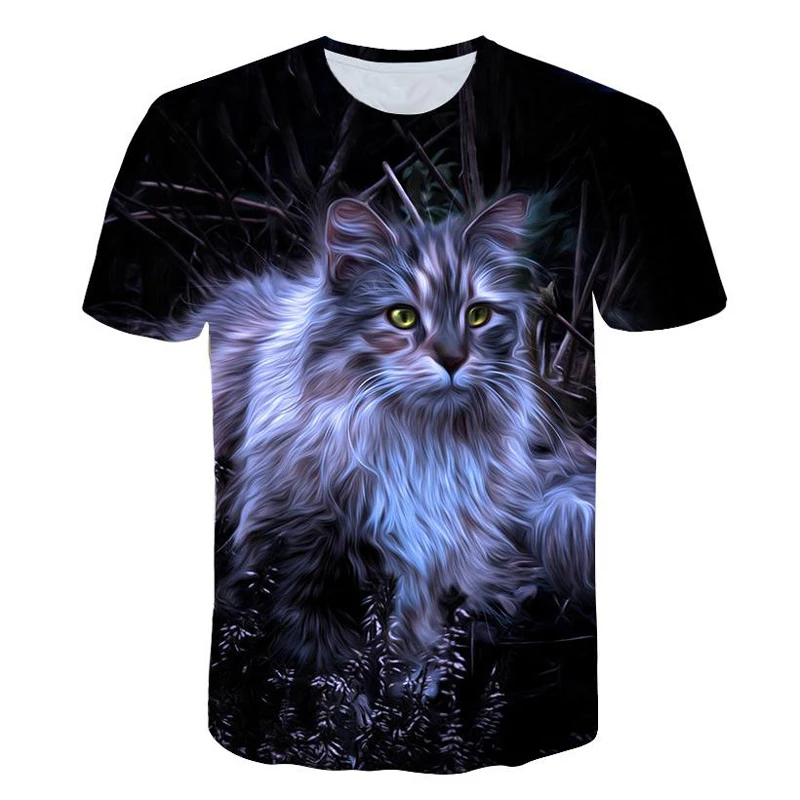 

Summer Men Cute Animal Cat 3d Printed Pattern T-Shirt Personality Hip Hop Fashion Casual O Collar Top Clothing