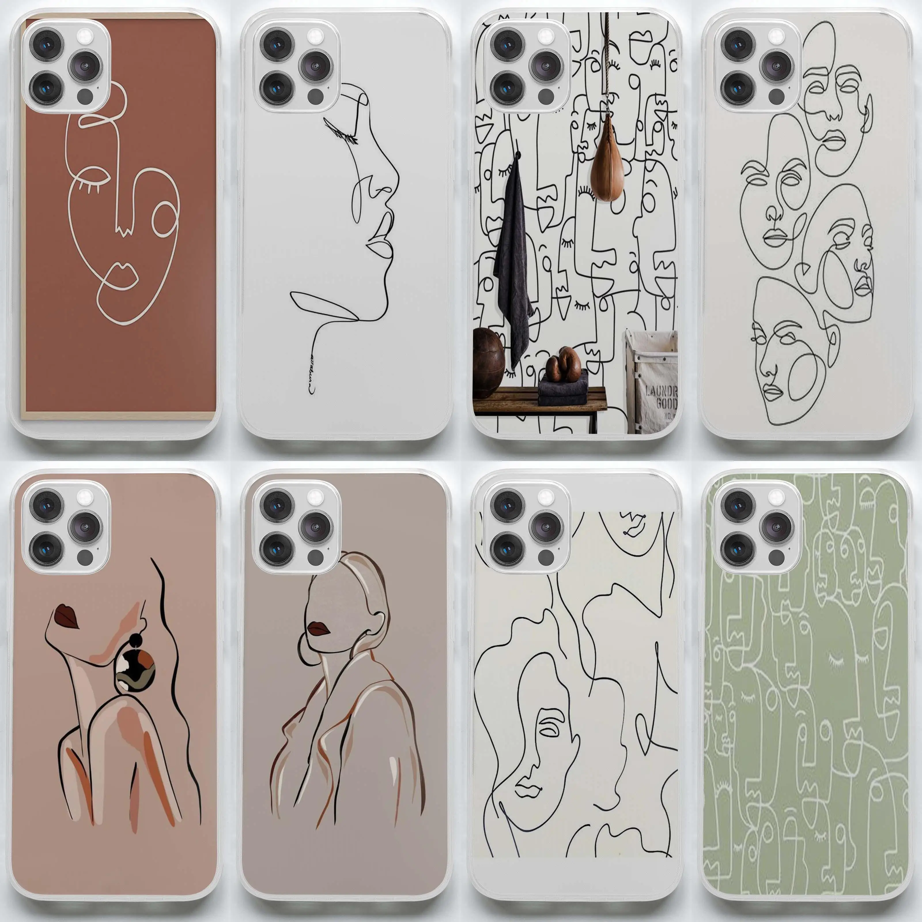 

Abstract Line Face One Drawing Easy Faces Wall Mural Phone Case for iPhone 7 8 Plus X XS XR Max 11 12 13 Pro Max Mini Fashion