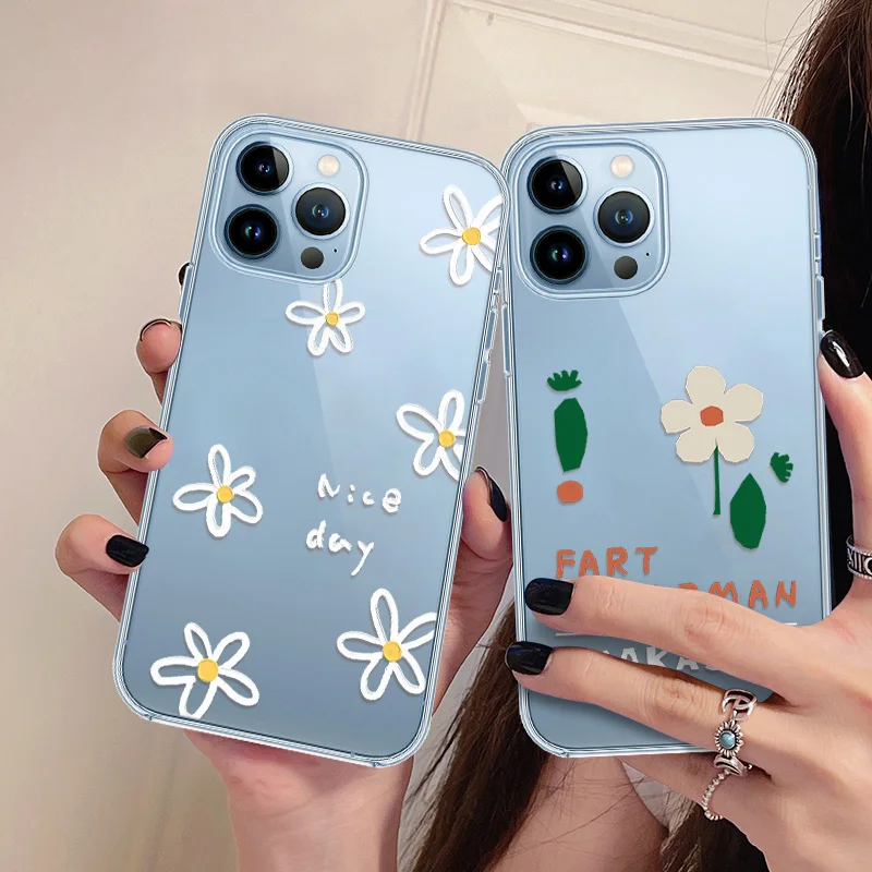 

Flower Floral INS Fashion Clear Phone Case for iPhone 14 13 12 11 Pro Max Mini XS XR X 7 8 6 6s Plus Soft Silicone Back Cover
