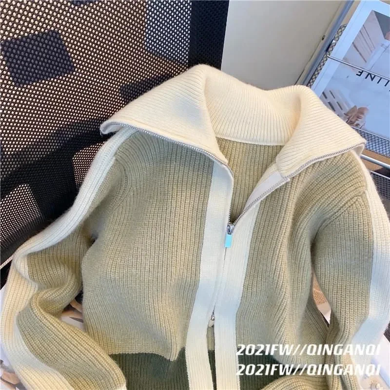 

Women Sweater Long Sleeve Casual Loose Sweater Knit Cardigan Green Femme Korea Style jumper