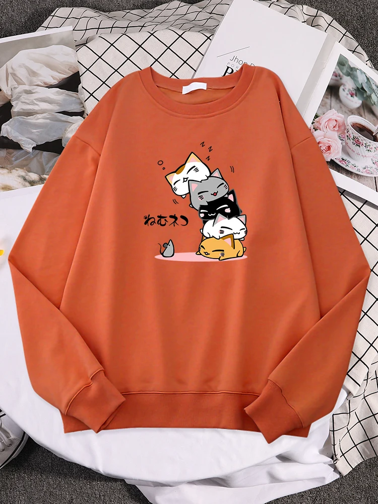 

Cute Stacked Cats Sleeping Don'T See The Mouse Women Hooded School Warm Pullover Simple Soft Sweatwears Hip Hop Loose Clothes