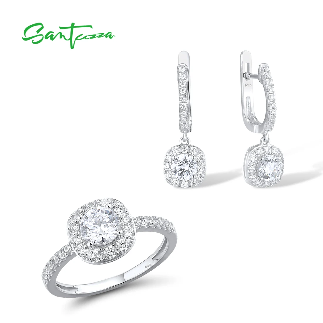 

Классические серьги-кольца SANTUZZA из серебра 925 пробы с блестящим белым кубическим цирконием для помолвки, модные ювелирные украшения