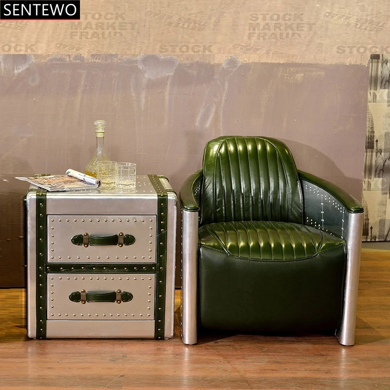 

SENTEWO Industrial Aluminum Hotel Club Pub Edge Corner Table Double Drawer Bedside Table Bedroom Villa Vintage Store