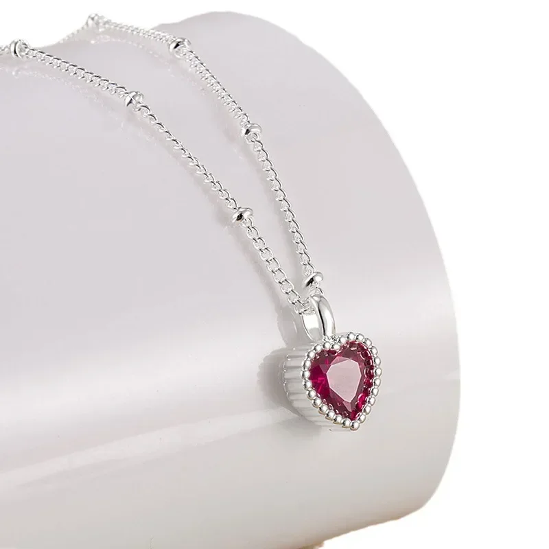 Стерлингового Серебра 925 пробы мини-сердце красный корундовый кулон ожерелья для
