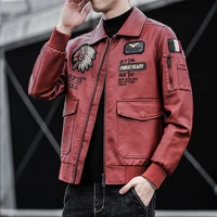 men pu leather jacket lapel embroidery motorcycle clothing spring autumn mens casual trend leather jacket men clothing