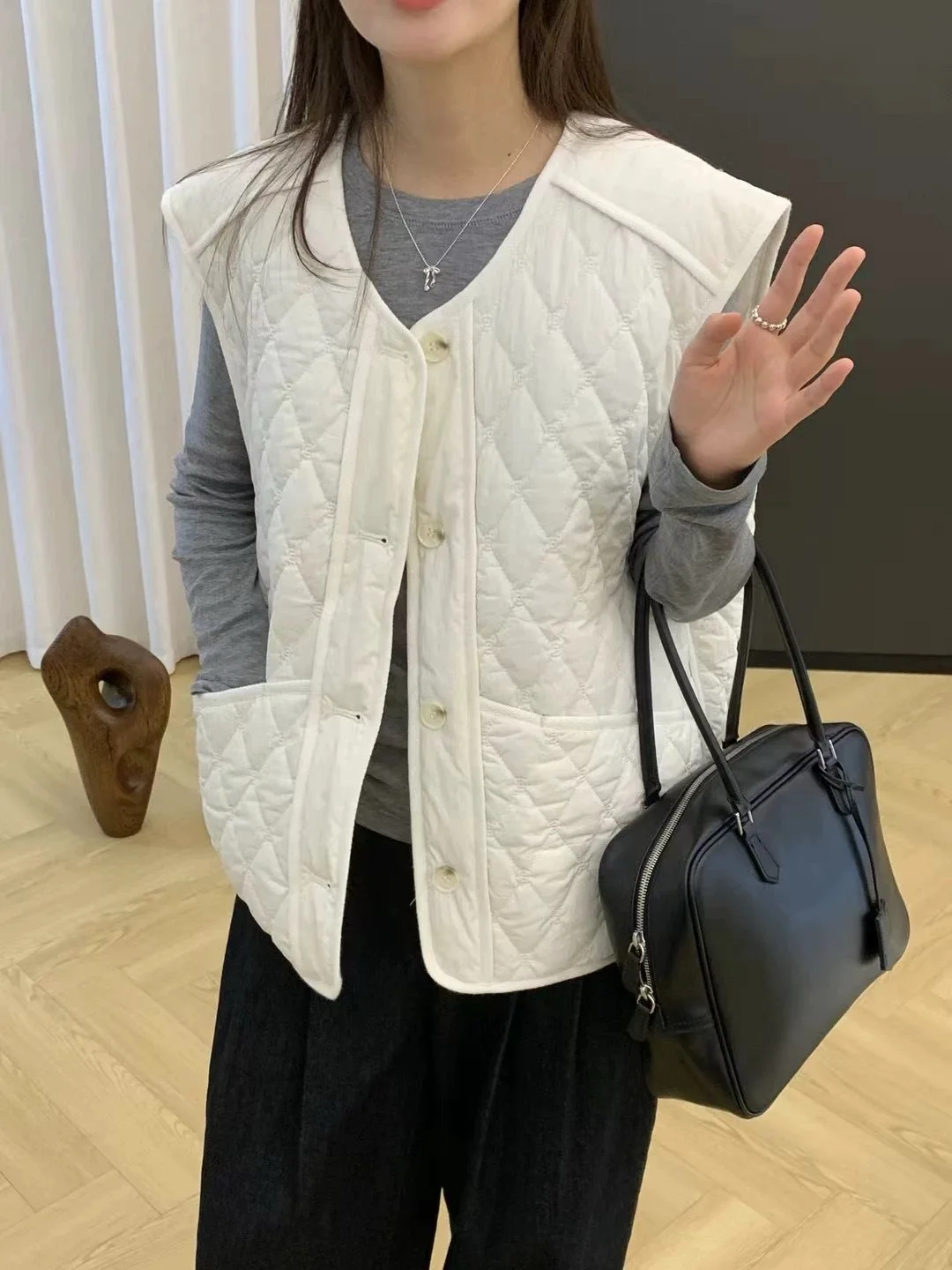 Корейская серия однобортный хлопковый жилет без рукавов с круглым вырезом и