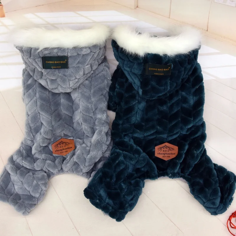 

Pet Winter Autumn Warm Clothes Big Fur Collar Four Legs Thicken Jumpsuit For Yorkshire Teddy Dogs Costume Puppy Clothes