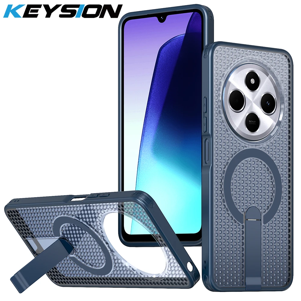 Фото Магнитный чехол KEYSION с полым дизайном для MagSafe для Redmi 14C, охлаждающий, со скрытой подставкой, противоударный чехол для телефона POCO C75 №1