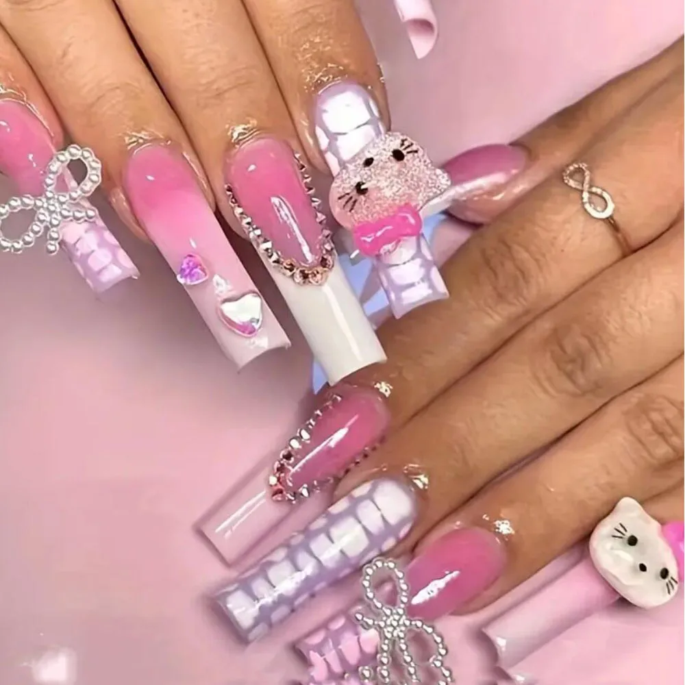 30 шт. 3 цвета украшения для ногтей с головой Hello Kitty Y2K японские полупрозрачные