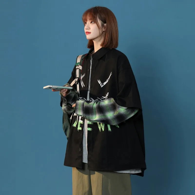 Классическая Свободная рубашка в клетку Корейском стиле Женская Повседневная