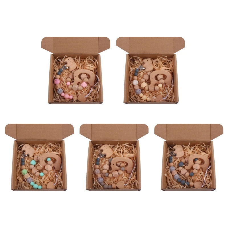 

Baby Wooden Rattle & Anti-Lost Clip Teething Toy Soothie Holder Birthday Gift
