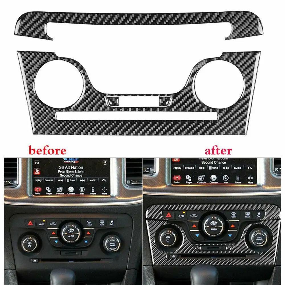 

4pcs Carbon Fiber Car Cd Ac Console Interior Cover Trim Decoration Parts Compatible For Dodge Charger 2011-2014