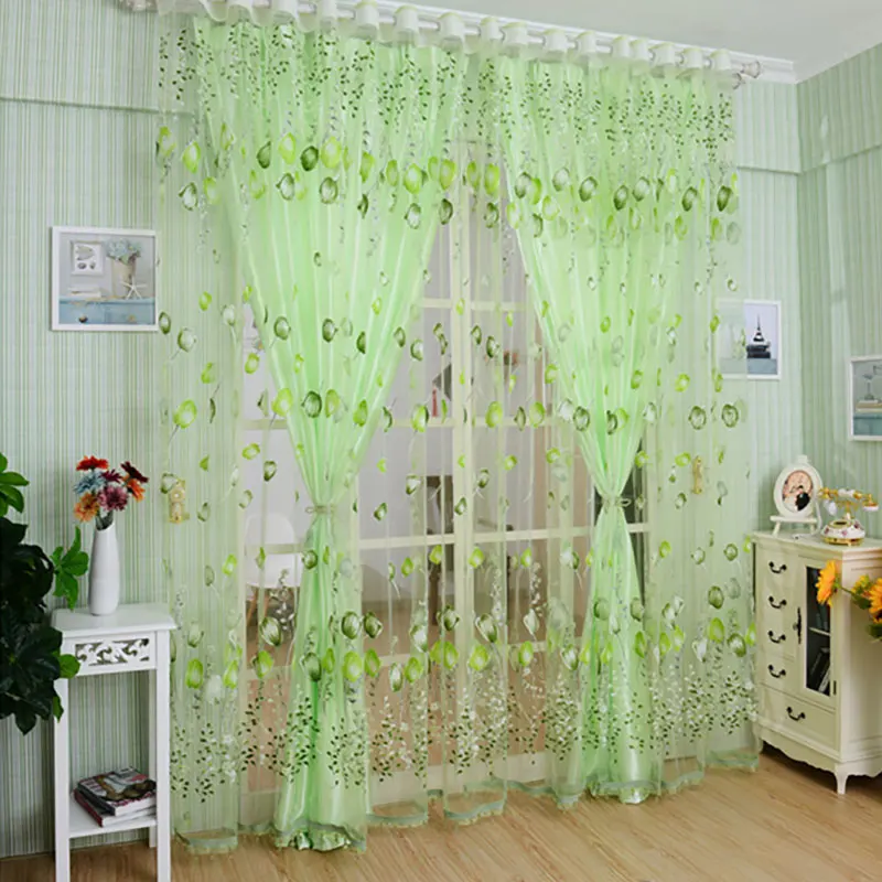 

2Pcs Tulip Home Curtains Print Floral Window Screen Living Room Bedroom Door Drape Curtain Tulle Home Supplies 6.5x3.2 ft