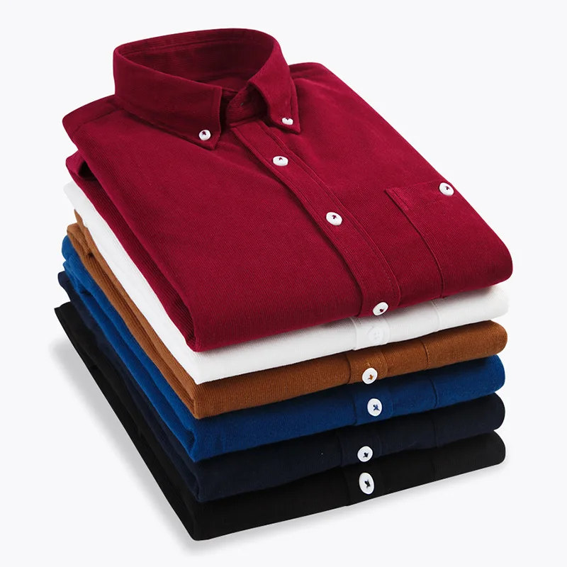 Winter Men Corduroy Shirt Slim Long Sleeved Button Collar Smart Casual Shirts Men Comfortable Warm Shirts Plus Size 5XL