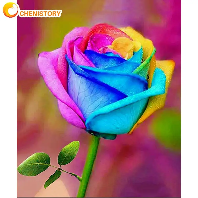 

CHENISTORY 5d Round Diamond Painting Colorful Rose Cross Stitch Full Square Diamond Embroidery Flowers Rhinestone Handiwork