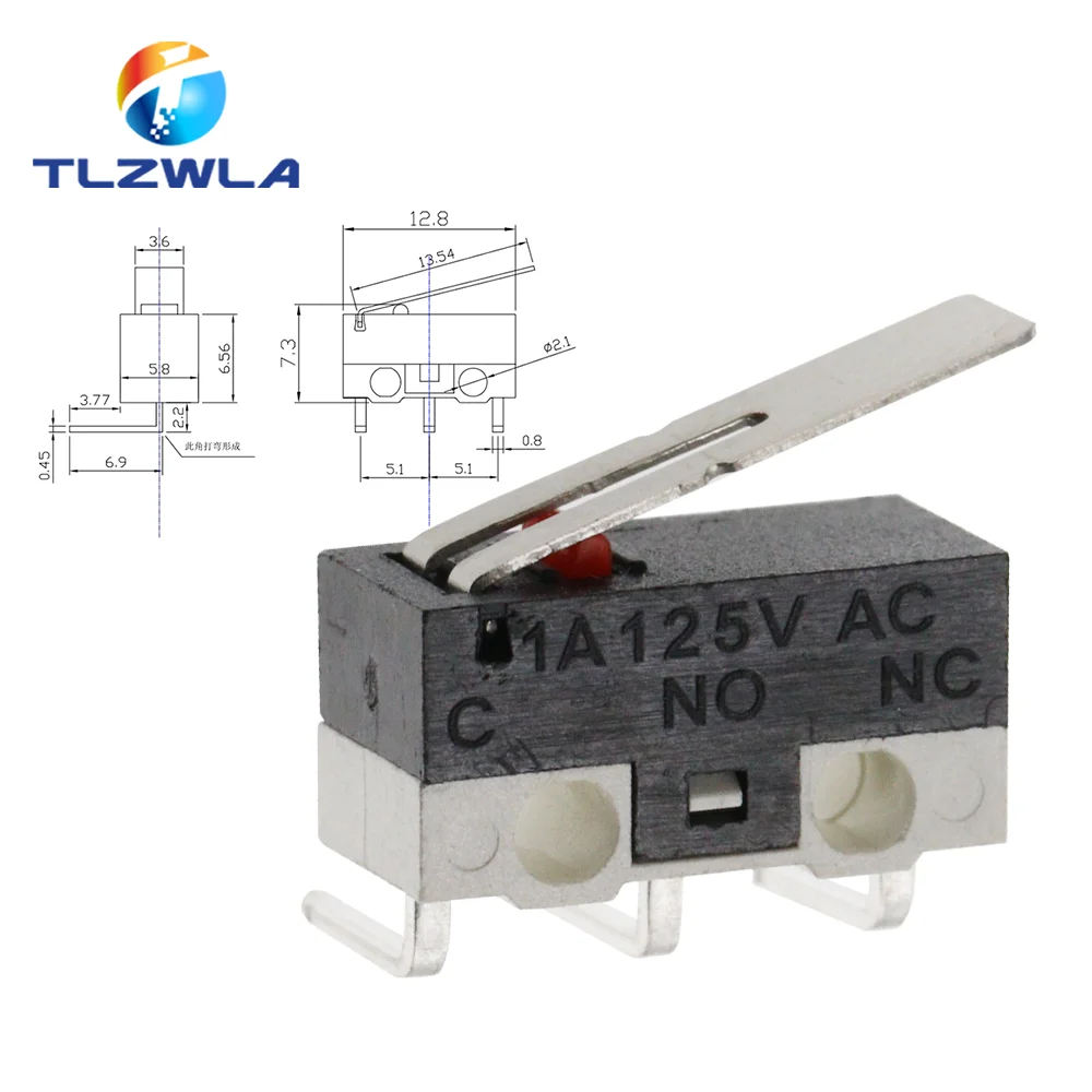 

10 шт. микроконцевой выключатель мгновенный кнопочный переключатель 1A 125 В переменного тока переключатель мыши 3-контактный длинный ручной роликовый тумблер SPDT 12X6X6MM