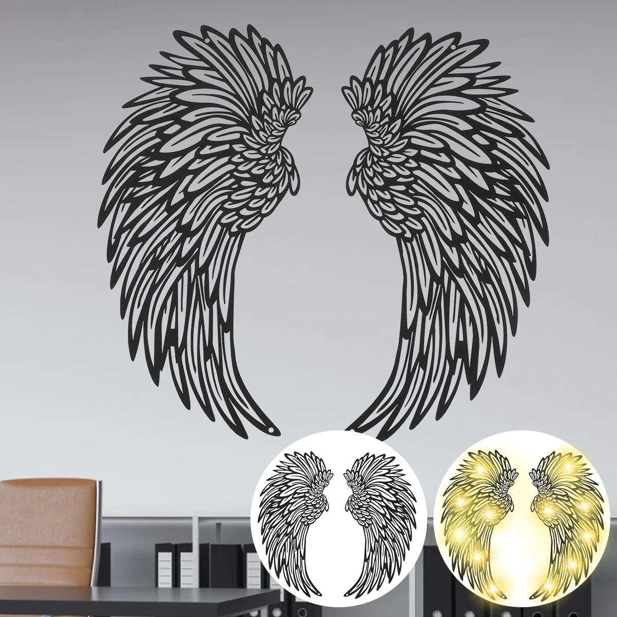

Metal Angel Wings Wall Décor Creative Angel Wing Wall Sculpture Vivid Hanging Wing Wall Art Aesthetic Lighted Wing Artwork