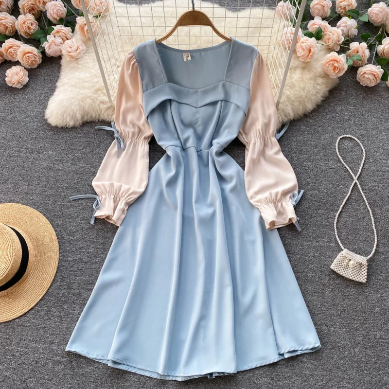 

Женское платье с квадратным вырезом, Повседневное платье Вечерние вного кроя с длинным рукавом, весна 2022