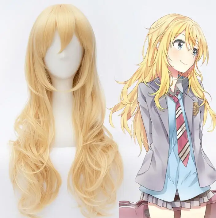 

Anime Your Lie In April Miyazono Kaori Cosplay Wig For Women Golden Long Curly Hair Synthetic Wig Halloween Party Role Play Prop