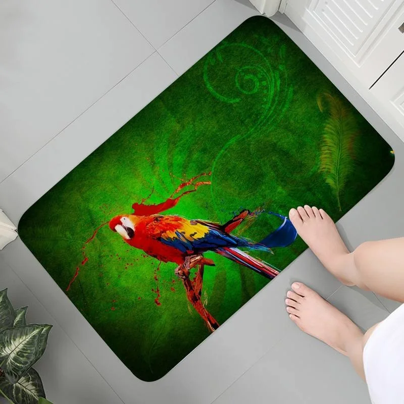 

Washable Rug Entrance Soft Kitchen Carpet Floor Indoor Mats Decoration Tropical Plant Toucan Parrot Art Area Rugs Mat bedside