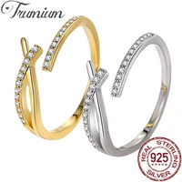 trumium genuine 925 sterling silver shinning cz cross opening simple finger rings for women fine jewelry girl gift