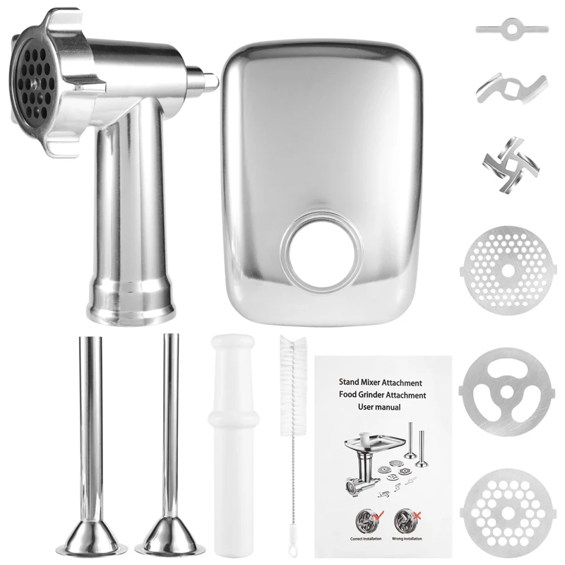 

Meat Grinder Attachments for KitchenAid Stand Mixers Sausage Stuffer Accessories,Food Grinding Plates and Blades