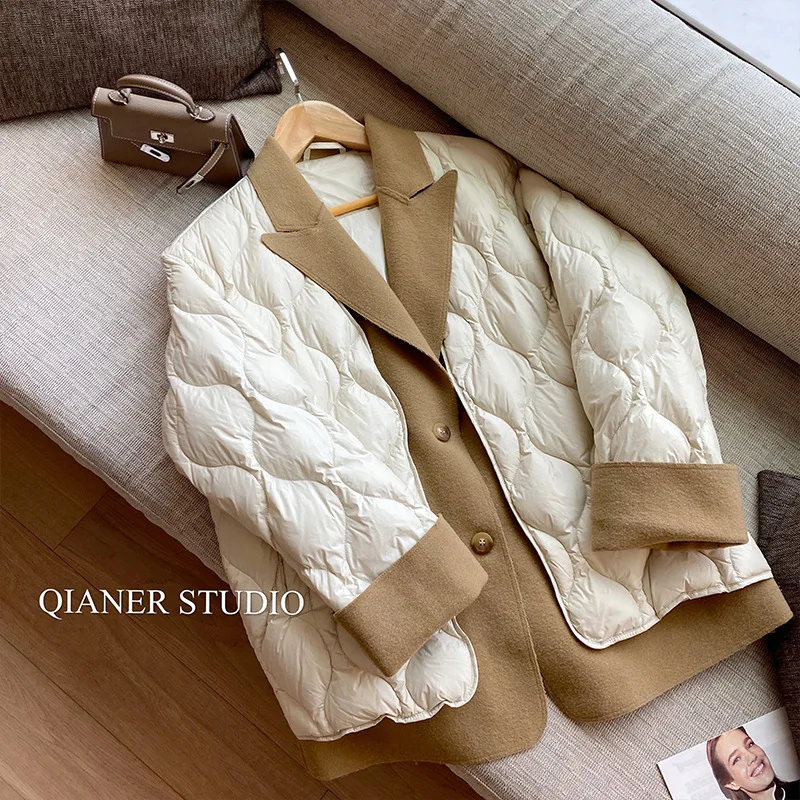 Jackets for Women 2022 Jacket Suit Collar Stitching Cotton Women Short Lightweight Design Sense Niche Winter Coat New Coat Women