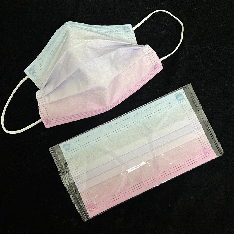 

50/100pcs Adult Disposable Gradient Printed Face Mouth Mask Blush Color 3-Layer Protective Fashion Anti Dust Mascarillas Masque