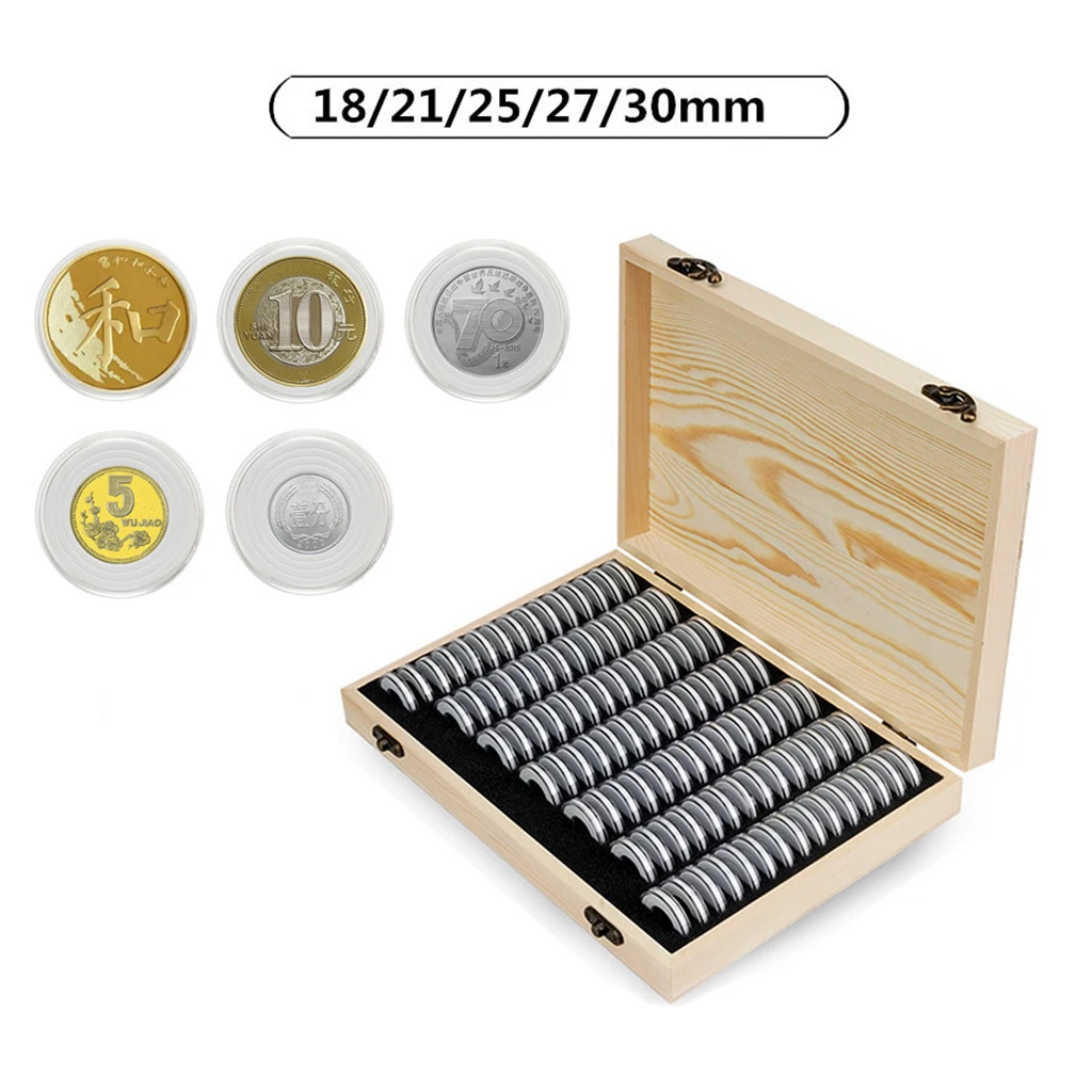 

100pcs And Coin With Coin Capsule Box Case Commemorative Gasket Wooden Storage Holder For Medal 18/21/25/27/30mm Collectable