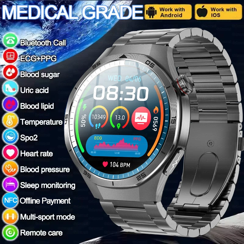 Смарт-часы NFC 2025 года уровень глюкозы в крови кислорода температура тела мужские
