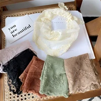 new lace triangle scarf for women solid cotton neckerchief sheer hollow out bandana head scarf fashion women hair accessories