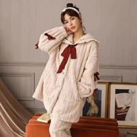 winter women flannel pajamas set warm thicken sleepwear 2022 new pyjamas sweet long sleeve trousers lounge wear nightwear suits