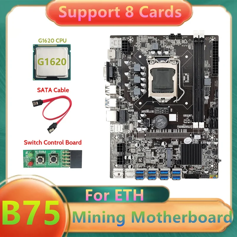 

B75 USB ETH Mining Motherboard 8XUSB3.0+G1620 CPU+Switch Board+SATA Cable LGA1155 DDR3 B75 USB BTC Miner Motherboard