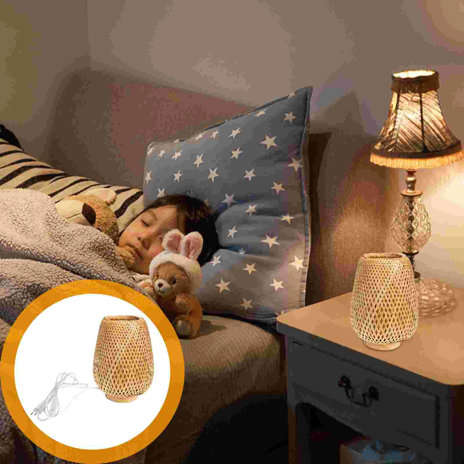 

Japanese Bamboo Weaving Bedroom Bedside Lamp Simple Desk Lamp Light (Plug)
