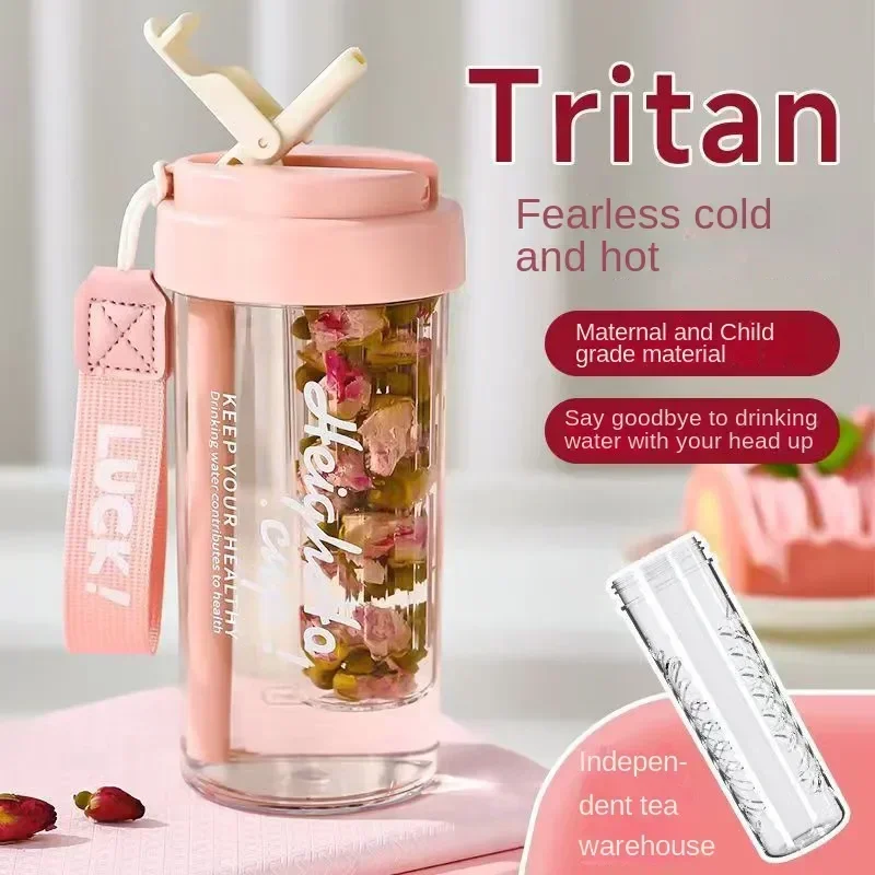 

Бутылка 600 мл Женская спортивная чашка из тритана, соломинка для воды и еды, портативный материал, чашка для воды, летняя удобная чашка для воды, чашка
