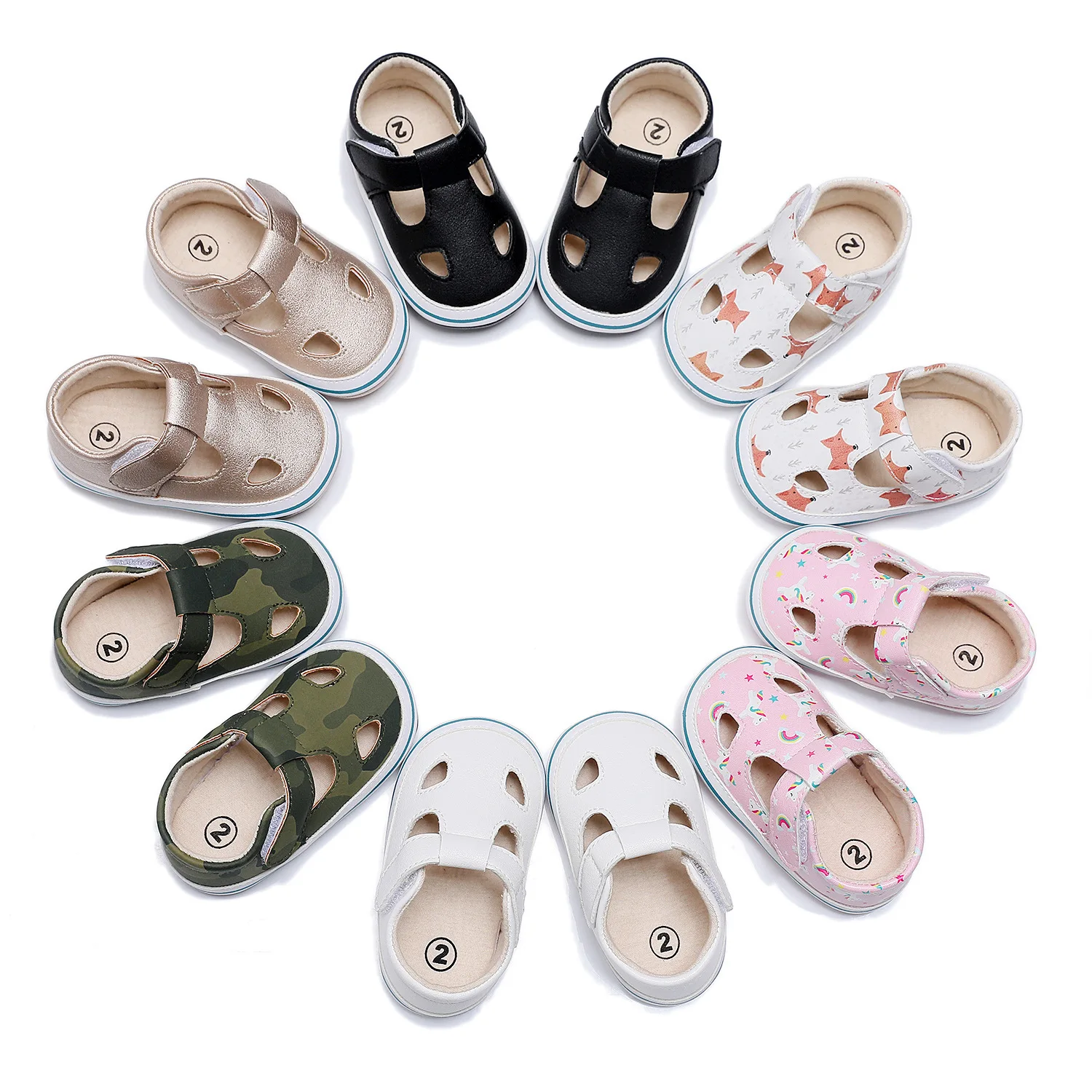 

Summer New PU Leather Baby Sports Sandals Soft TPR Sole Infant First Walkers Prewalkers Beach Shoes Toddler Shoes