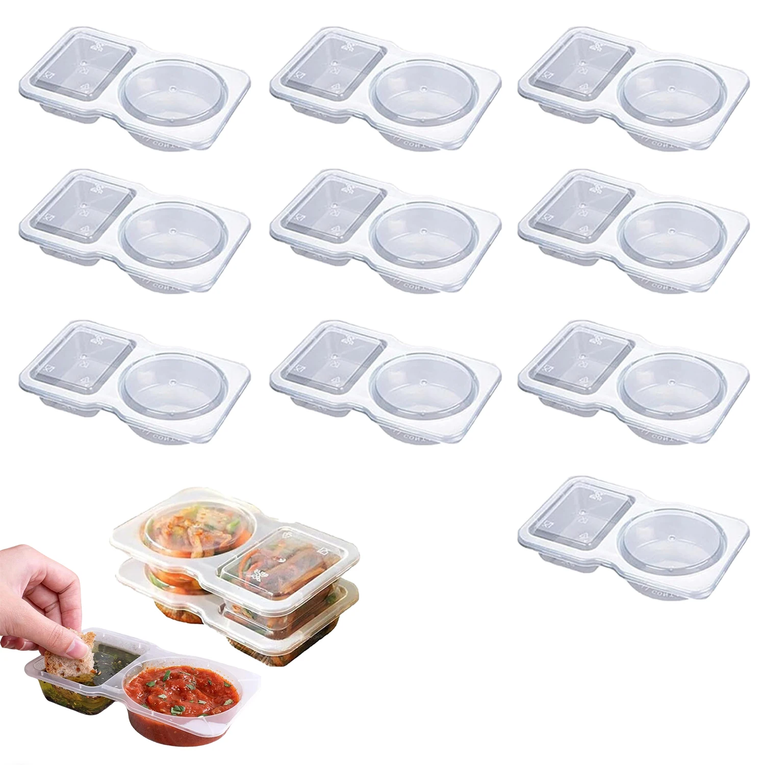 

10/20/30 шт. Контейнер для приправ с двойным отделением и крышками, герметичные и герметичные прозрачные пластиковые порционные стаканчики