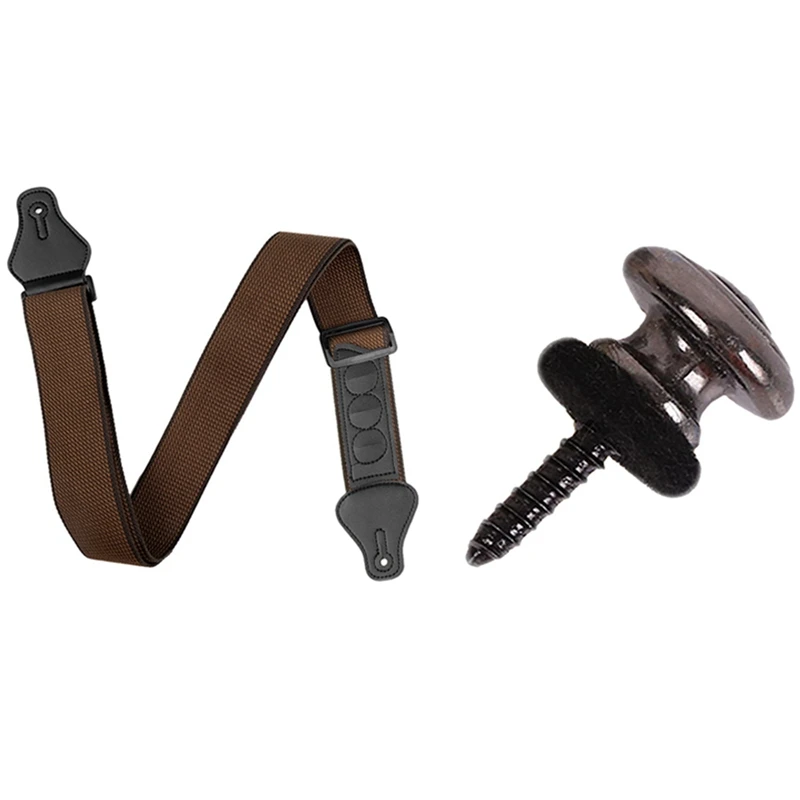 

1X Guitar Strap With 3 Pick Holders & Acoustic Guitars (Coffee) & 6 Pieces Mushrooms Head Guitar Strap Buttons