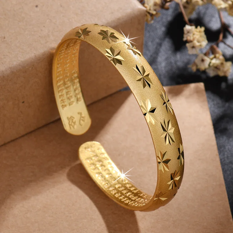 

Fashion Simple Heart Sutra Solid Bracelets For Women Retro Gold Color Opening Meteor Shower Gypsophila Bangles Luxury Jewelry