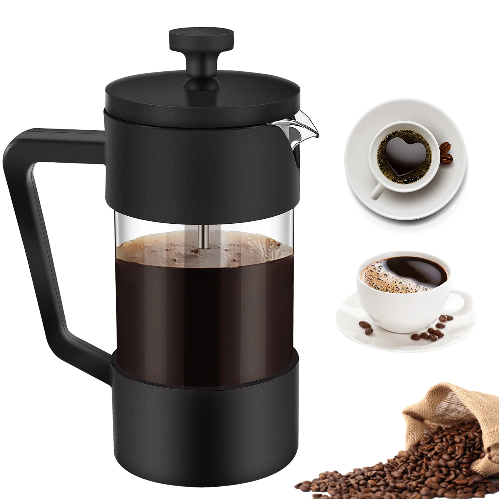 Coffee & Tea Maker 12oz, Thickened Borosilicate Glass Coffee Press Rust-free And Dishwasher Safe,black