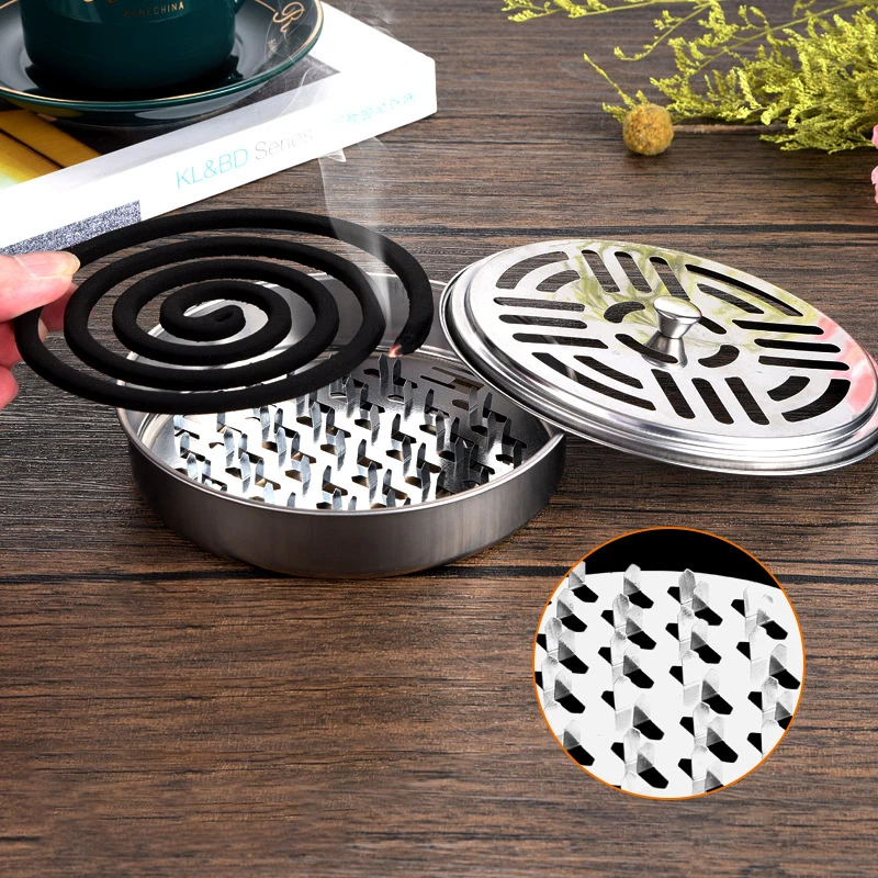 

Repellent Rack With Cover Portable Stainless Steel Modern Spiral Cover Mosquito Coil Holder Tray Incense Insect Repellen