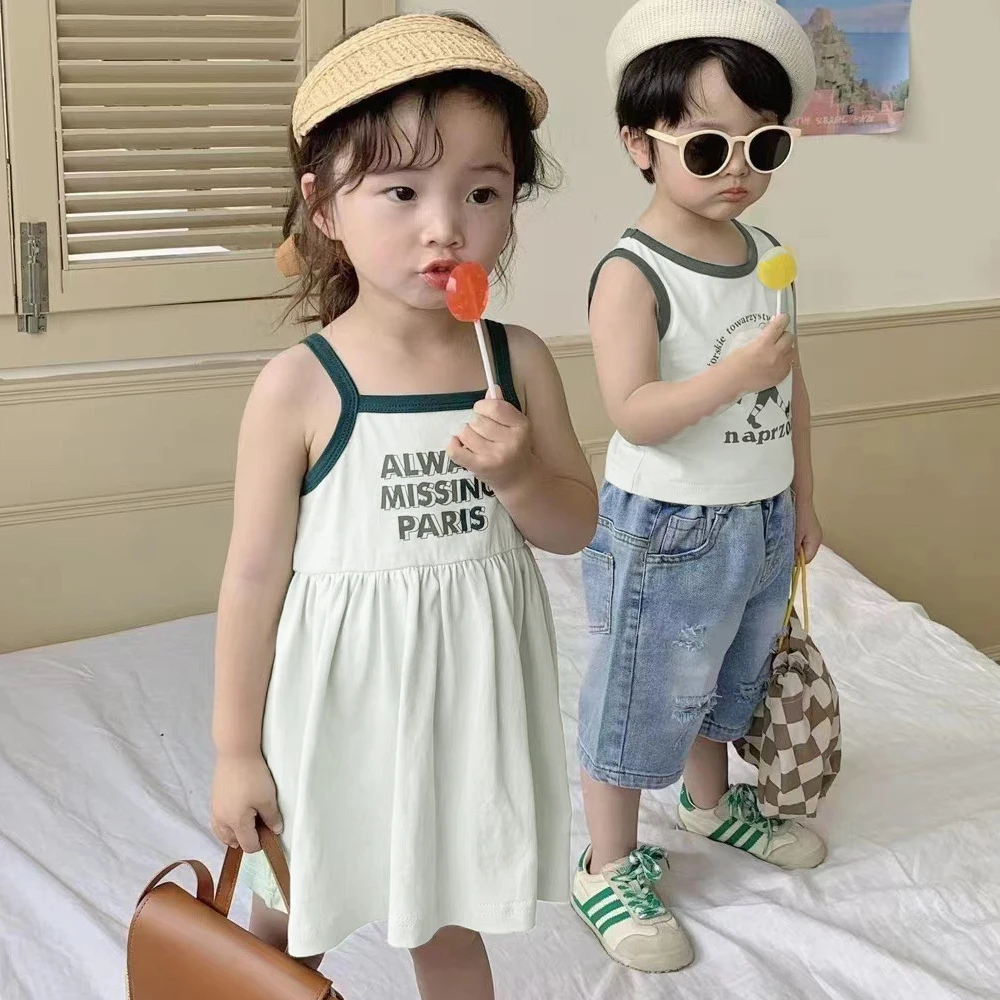 

Baby Girls Dress Kids Letter Printed Princess Dresses Toddler Party Cotton Costume Summer 1 To 4Yrs Children's Clothing Casual