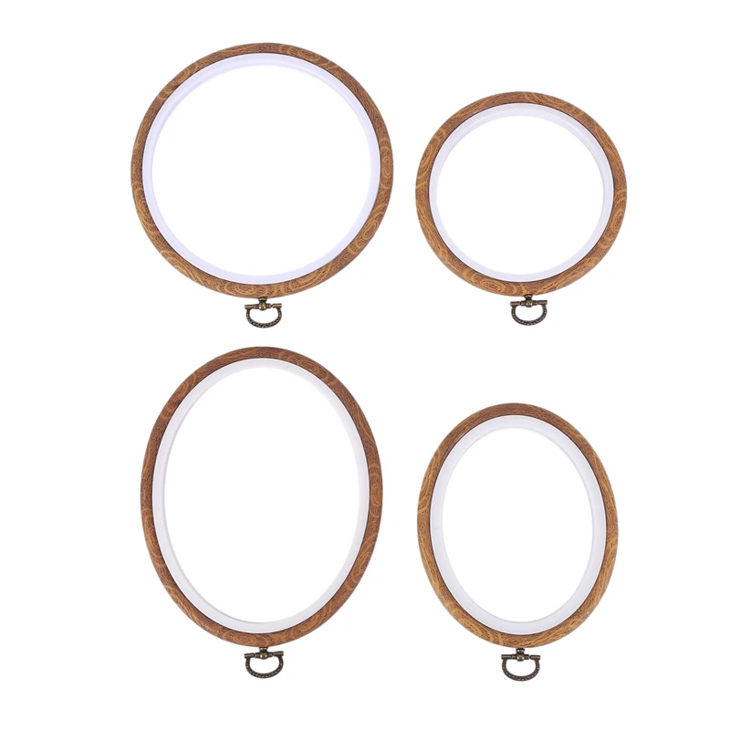 

4 Pieces Embroidery Hoops Cross Stitch Hoop Imitate Wood Embroidery Circle and Oval Set for Art Craft Sewing and Hanging