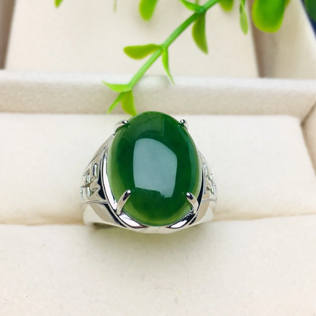 

Hetian jasper s925 silver ring genuine old material natural jasper icy delicate and moisturizing domineering noble jewelry S0571