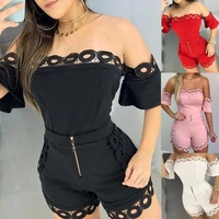 womens 2022 summer y2k style solid color round neck slim off shoulder lace two piece fashion suit