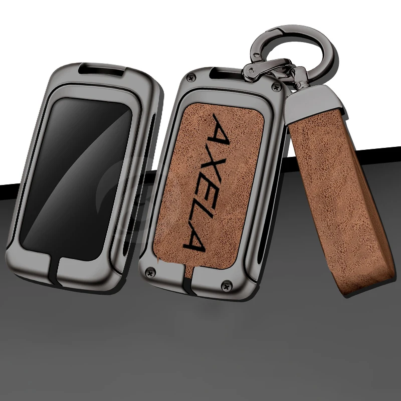 

Zinc Alloy Leather Car Cover Case Shell For Mazda Axela Logo Keyless Fob Keybag Keyring Accessories Holder Keychain