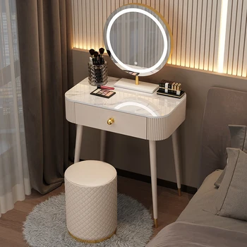 화장대 테이블 간단한 거울 의자, 램프 보관 서랍, 드레싱 테이블, 침실, 간단한 모던 테이블, 목재 가구, HY